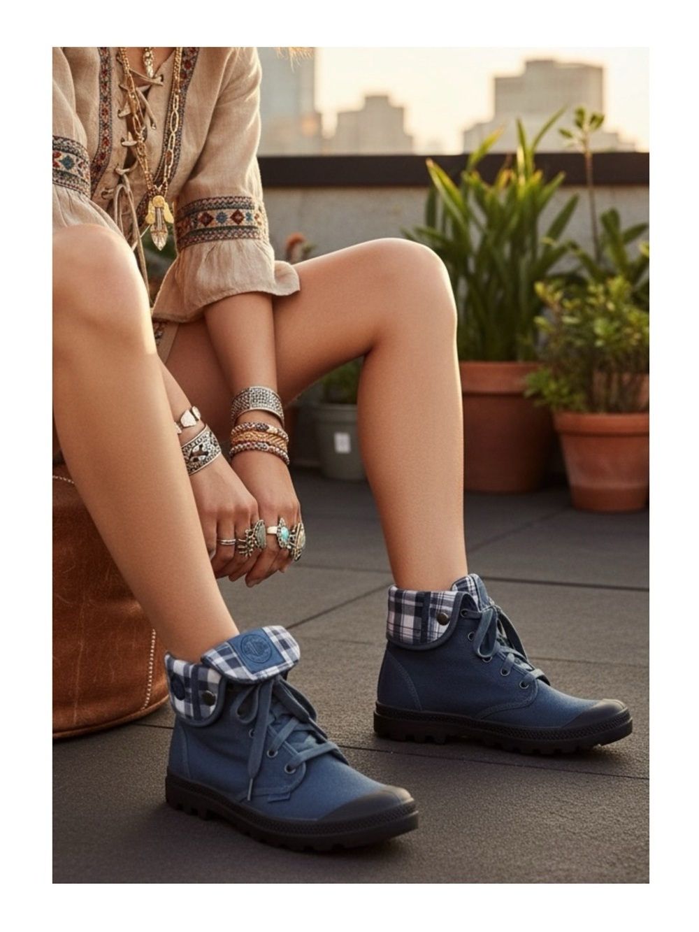 Palladium x Free People ✪ Baggy Boots ✪ Indigo Black Plaid ✪ 41 8 Men 10 Women